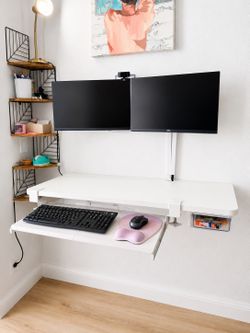 Wall mount foldable desk or table Bundle w pull out keyboard tray and more ,