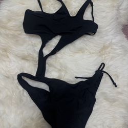 New med black asymmetrical one piece y2k swimsuit festival rave boho scrub 