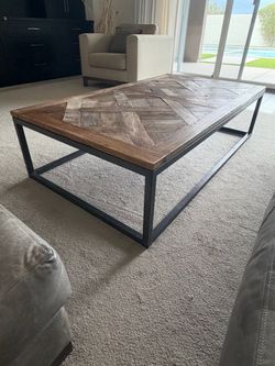 Reclaimed Wood Coffee Table with Metal Base