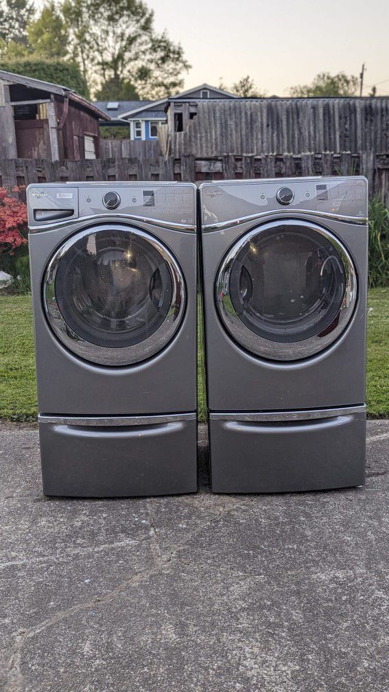 Whirlpool Washer and Electric Dryer. Works Perfect with no issues at all. 30 Days Warranty