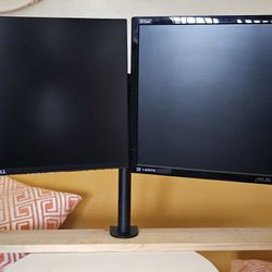 24-Inch Dual Monitor Setup Dell/Asus with Heavy Duty Desk Mount and Power Cords Included