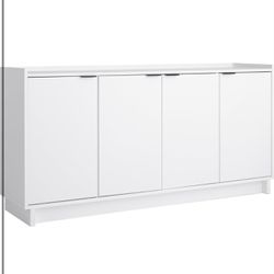 Brand New In The Box- Prepac Simply Modern 4 Console Table, White Doors and Shelves, Sideboard Storage Cabinet, 60" W x 30" H x 16" D