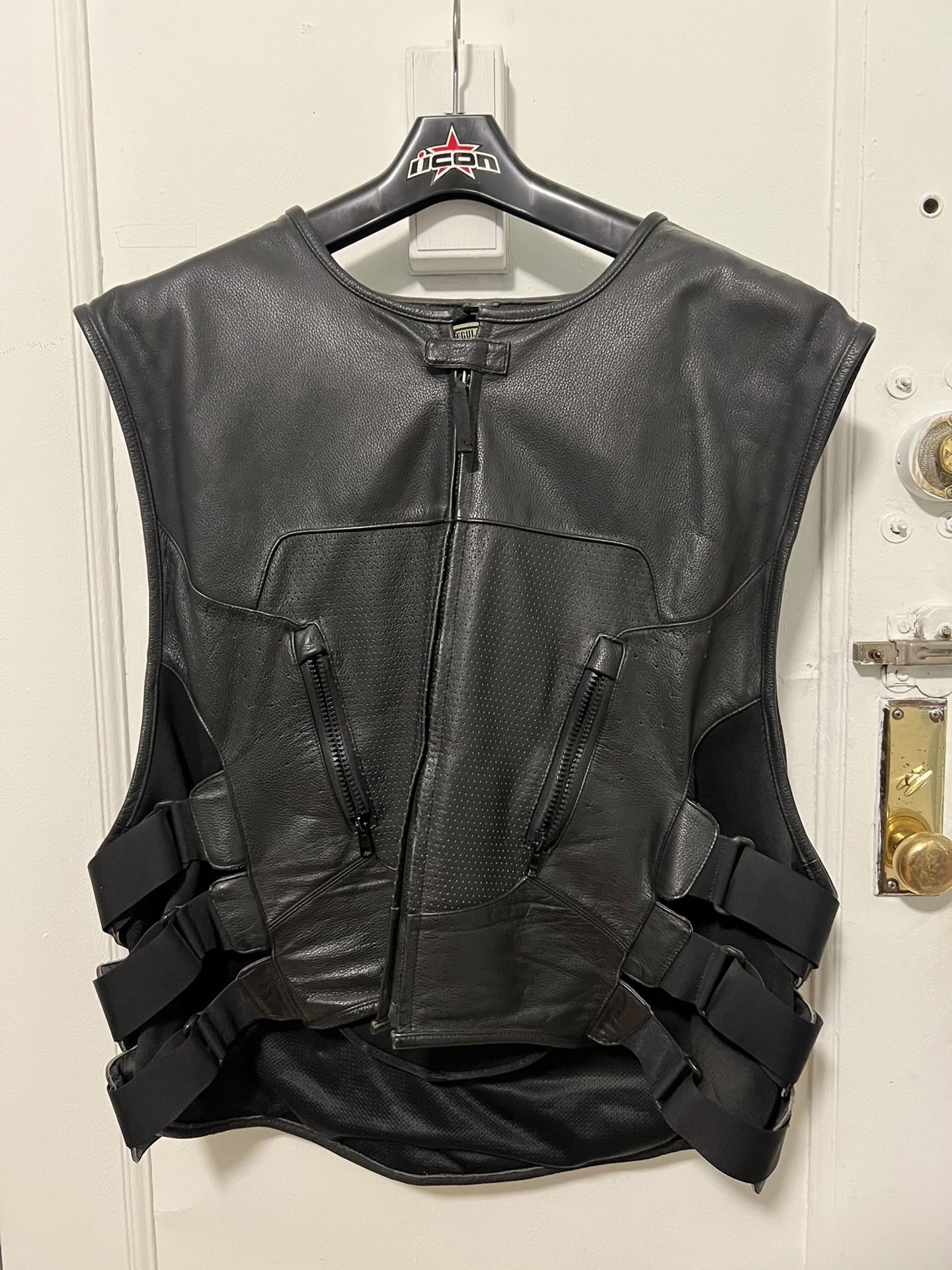 Icon Regulator Black Leather Motorcycle Vest 4XL