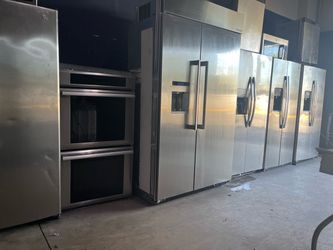 Thermidor stainless steel refrigerator and built-in double wall oven 48 inch