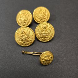 Vintage Gold tones Waterbury Military Buttons - 5 total