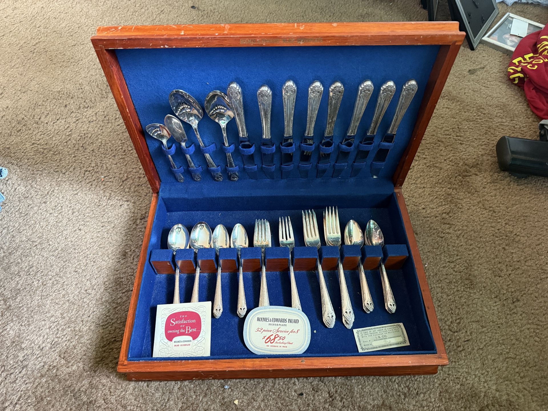 Vintage Holmes & Edward Inlaid Silverplate 52 Piece Set (Complete) 1940s