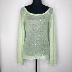 Bebe Celery Green Lightweight Mohair Mix Tunic Sweater With Sequins