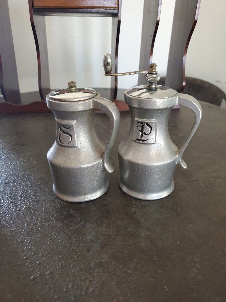 Vintage Pewter Salt And Pepper Shakers