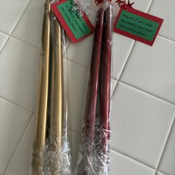 2 Tapered Gold Metallic  Candles Wrapped For Gift Giving 