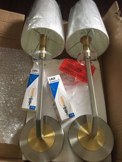 Hardwired Wall Sconces 22in Set of 2 Wall Lights Vintage silver /Gold Antique Brass Wall Lamps with Curved Rod & White Fabric Shade, with 2 LED candle