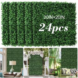 20"X20" Artificial Grass Wall, 24Pcs Boxwood Hedge Wall Panels UV-Anti Grass Backdrop Wall Decor, Greenery Privacy Hedge Screen for Indoor Outdoor Pat