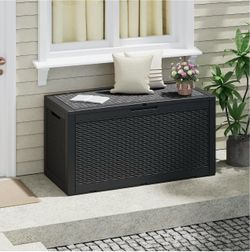 ❤️‍🔥 C） 100 Gal Outdoor Storage Box Waterproof Lockable,Deck Box,Gas Lift,Black Waterproof Resin Deck Box,