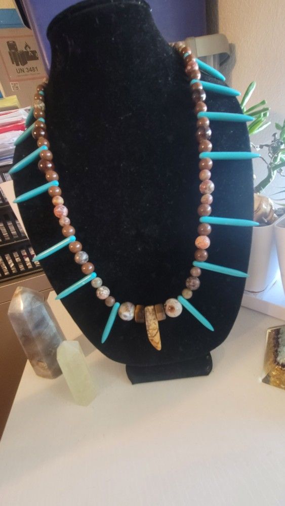 Handmade multistone beaded Mens Turquoise and jasper Necklace