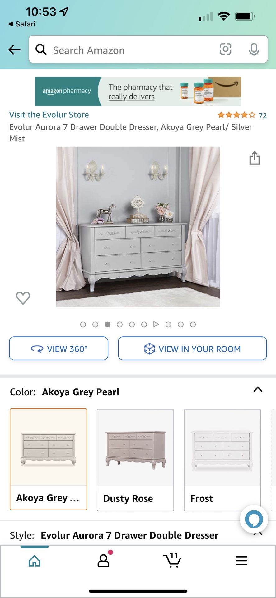 evolur aurora dresser grey 7 Drawer Double Dresser, Akoya Pearl/ Silver Mist for Sale in Bell Gardens, CA Convertible crib
