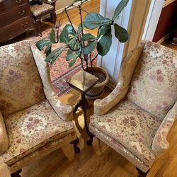 Wingback Chair Set (2) - Hickory Chair Co - Vintage - Floral Pattern