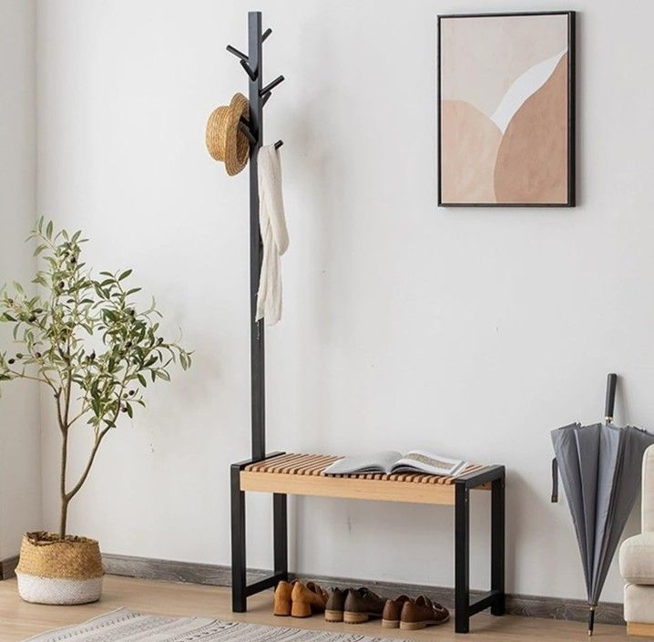 NEW SEMMGO 3 in 1 Entryway Bench W/ Coat Rack Stand 