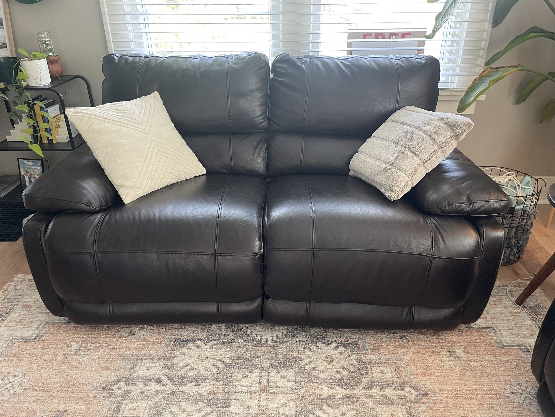 Macy’s Furniture Brown Leather Power Reclining Loveseat 