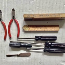 Vtg. Group Bell South Hand Tools NY Telephone Co. Pioneers Screwdrivers, Pliers, Folding Rulers etc.