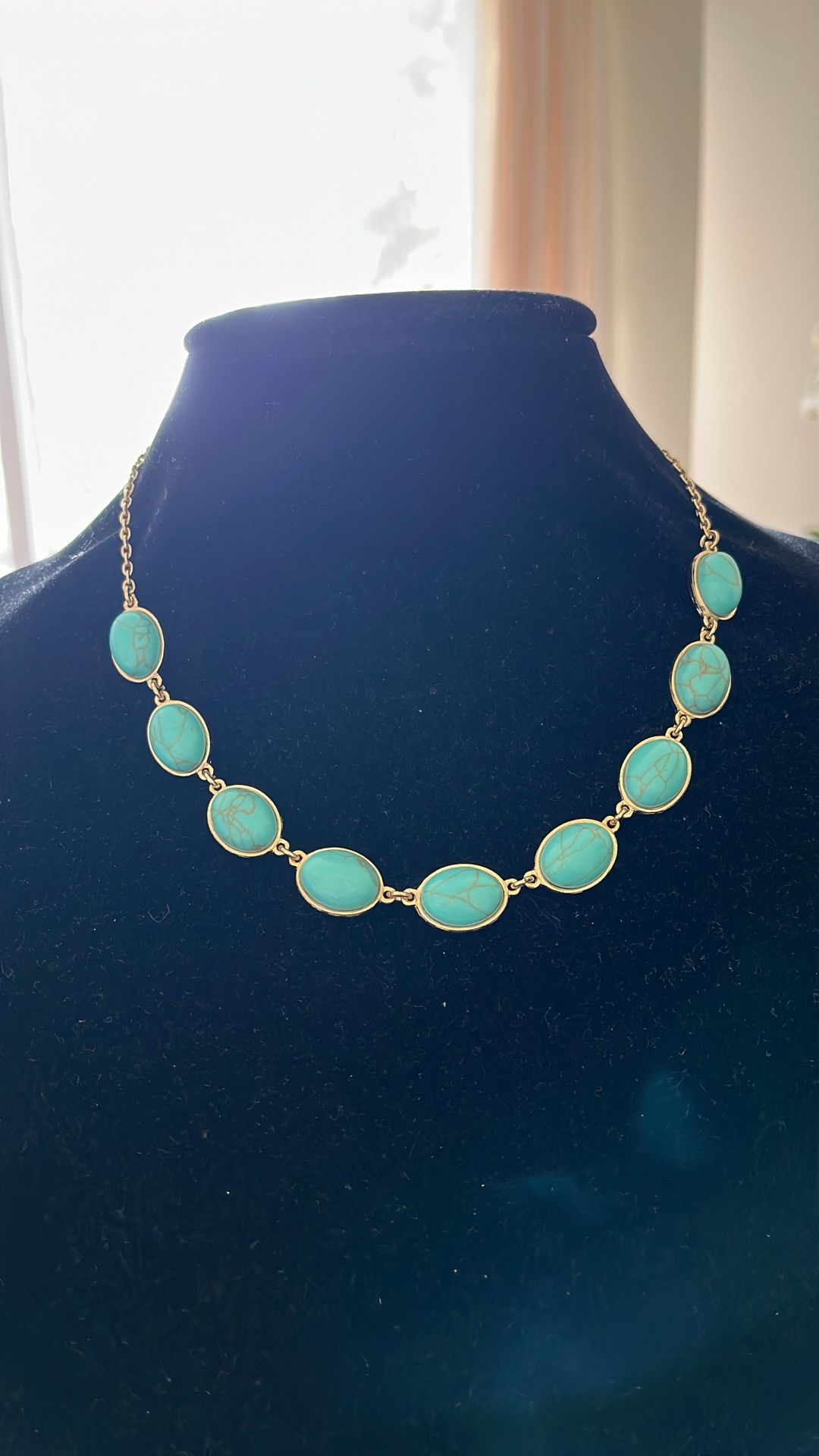 Turquoise Necklace With Gold Tone