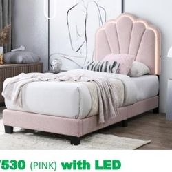 PINK TWIN BED WITH LED LIGHTS