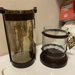 Set Of  New  Glass And Metal Vases / Candle Holders