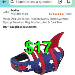 Dog Life Jacket, High Buoyancy Shark Swimsuit, Ripstop American Flag, Medium, Red & Dark Blue