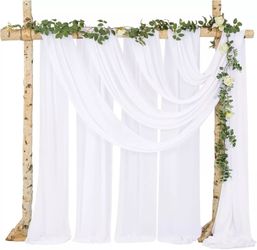 Wedding Arch Draping Fabric, 6 Panel 18" x 20Ft White Drapes Sheer Backdrop Curt