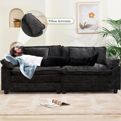 86" Modular Sectional Sofa, Comfy Cloud Couch Sectional Sofa with Ottoman, Chenille Sofa Sleeper Deep Seat Sofa with Throw Pillows for Living Room (Bl