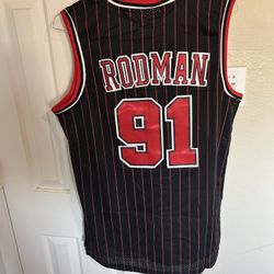 Dennis Rodman Chicago Bulls NBA Jersey with red pinstripes size L