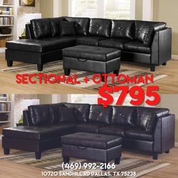 New In The Box 📦 Brown / Black Leather Living Room Sectional + Ottoman - Delivery Available 