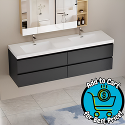 Fieeay 72 in. W Double Sink Floating Bath Vanity in Glossy Black with White Solid Surface Sink Top