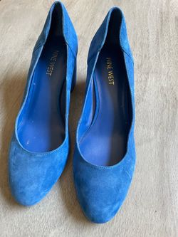 Nine West Blue Suede Block Heel Pumps