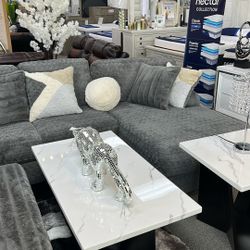 Soft Grey Fabric Sectional 