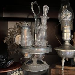 Antique Victorian Cruet Set • Multi-Generation Family Heirloom • Original Glass & Stand •