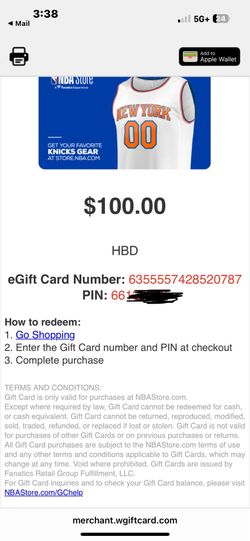 NBA Store 100 GC for 60