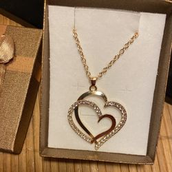 Pretty Double Gold Heart Necklace Only 30$