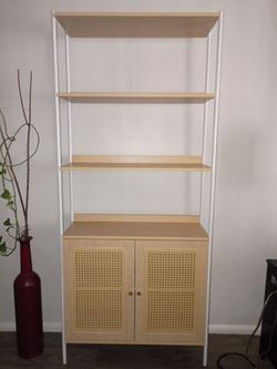 VASAGLE 6-Tier Bookcase with Rattan doors