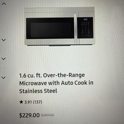 Samsung 1.6 Cu. Ft OTR Microwave w/ Auto Cook in Stainless Steel 