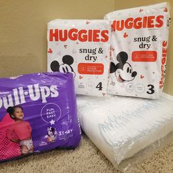 Huggies Diapers Size 3 &4 , Pull Ups 3T-4T 
