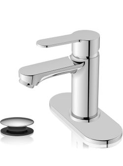 BELZ Chrome Bathroom Faucet, Lead-Free for 1 or 3 Hole 4" Vanity Sink NSF372 Compliant,Anti-peeling PVD Chrome Finish, Includes Pop-up Drain & Hoses, 
