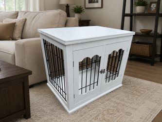 White Modern Decorative Furniture Style Double Door White Wooden Dog Kennel Crate Cage! Excellent condition! For Medium Dogs 35-50lbs Retails $169.95 