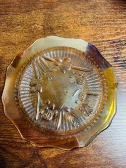 VTG 1960s MCM Jeanette Iris Saucers Depression Carnival Glass Orange 5.5" Plate