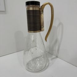 Vintage Pyrex Carafe Atomic Stars Gold & Black Stripes Band Black Cork Cap