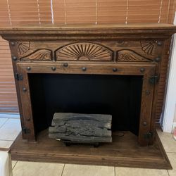 Rustic Wooden Light-Up Decorative Fireplace Mantel