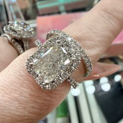 Radiant Lab Grown 2.75 center Carat Engagement Ring And Wedding Band.