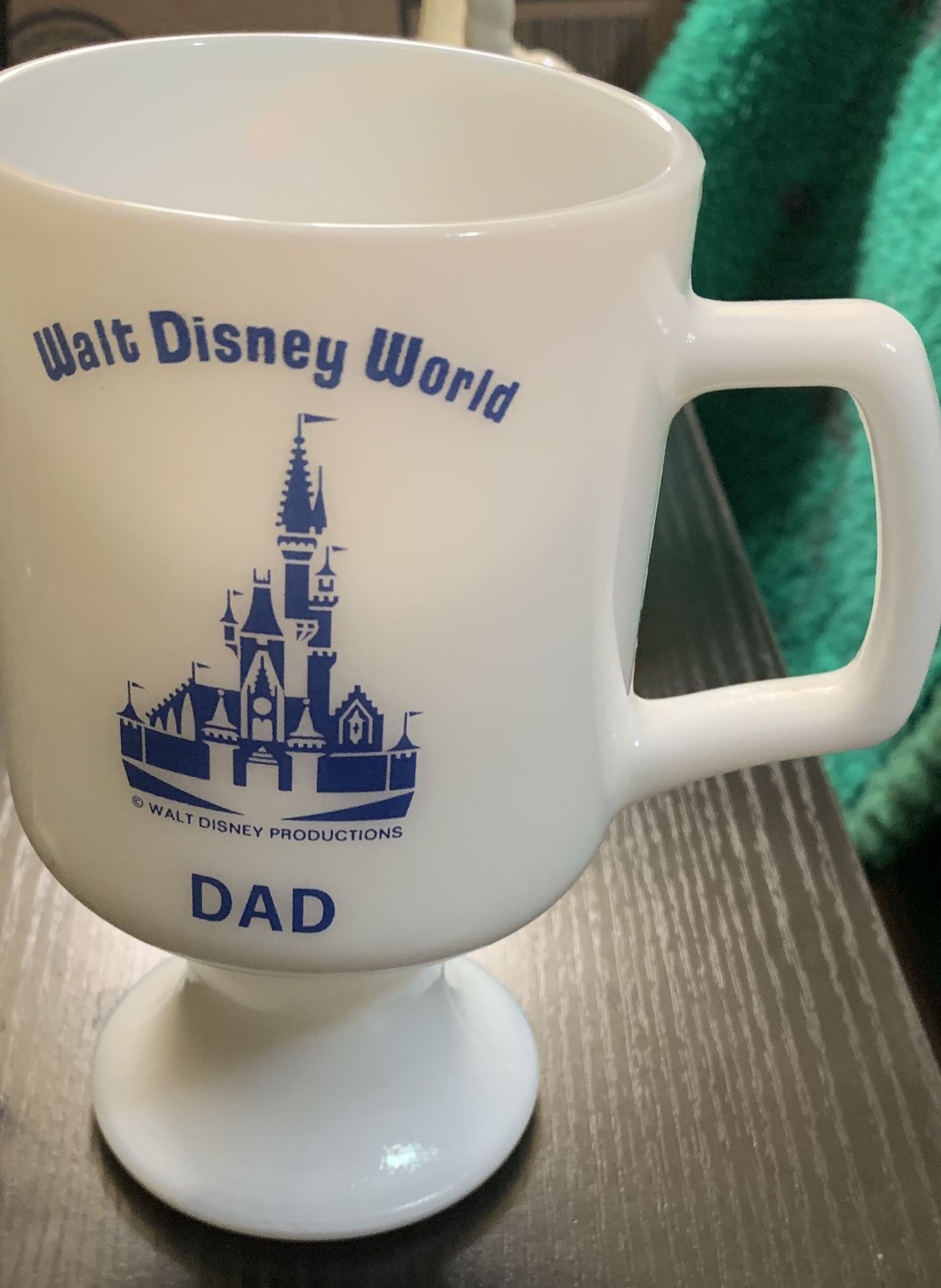 Walt Disney World Vintage MCM Milk Glass Productions Irish Coffee Mug Cup; Cinderella’s Castle, Dad 