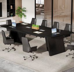HL0466AB 8ft Conference Table, Modern Office Meeting Room Table with Cable Management, Large Business Seminar Furniture for Boardroom