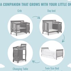 Dream On Me Jayden 4-in-1 Mini Convertible Crib w/ Changer – Storm Grey