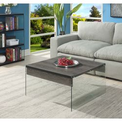 Brand New in Box Square Weathered Gray Wooden and Glass Coffee Table