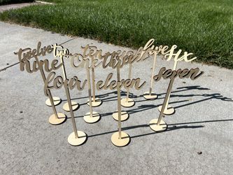 Wooden Cursive Table Numbers 